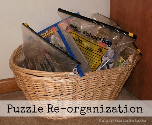 Store puzzles in a basket.