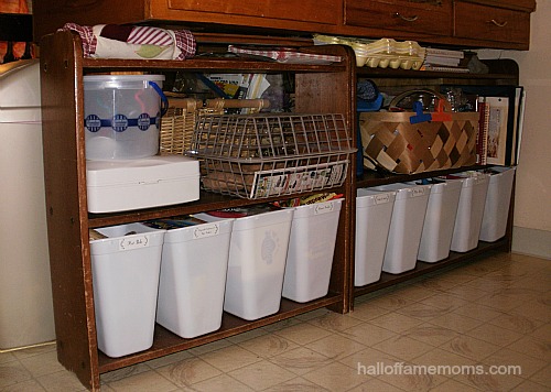 How I organized my kitchen shelves with $1 waste baskets.