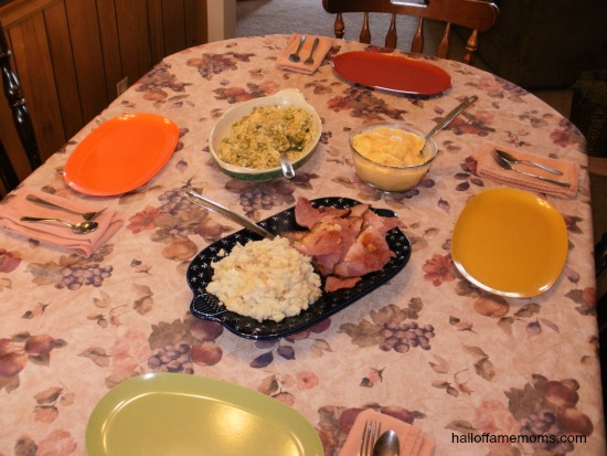 vintage melmac dishes at dinner