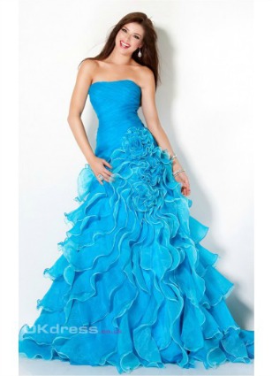 beautiful blue strapless mermaid prom dress