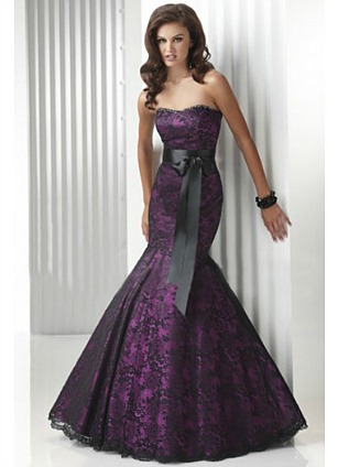 elegant purple black sash mermaid prom dress