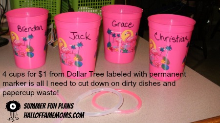 labeling cups with the kids names, Dollar Tree