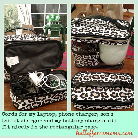 Cosmetic case cord storage for travel.