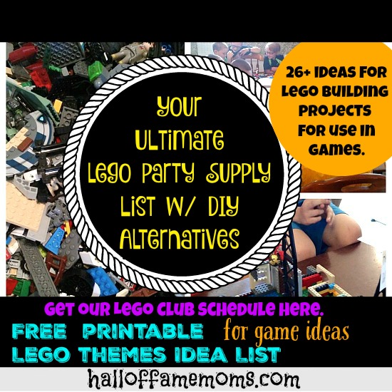 Your ULTIMATE Lego party supply list & FREE printable of game themes.