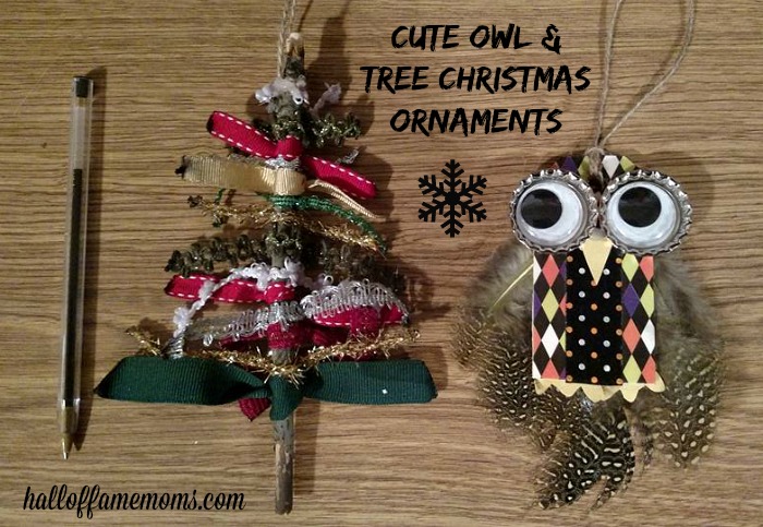 homemade owl and tree Christmas ornaments