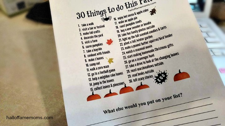 Fall Bucket List - Free Printable (30 Things to do this Fall)