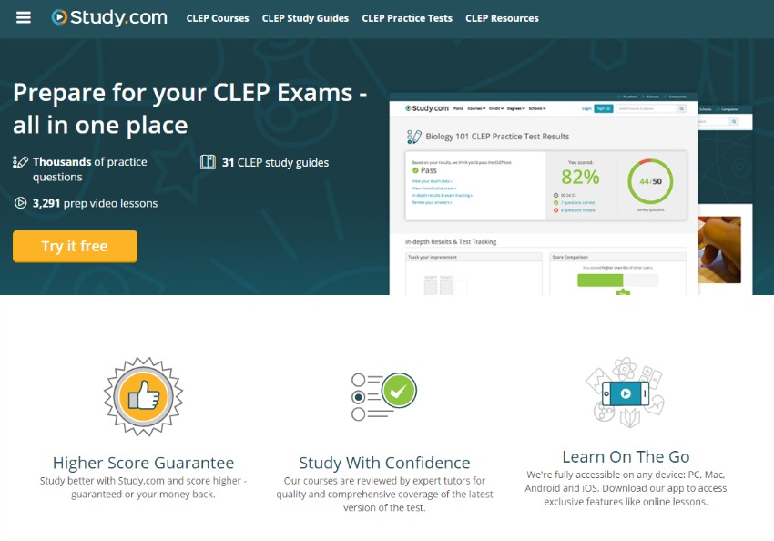 Prepare for the CLEP Exam with Study.com - More info here. 