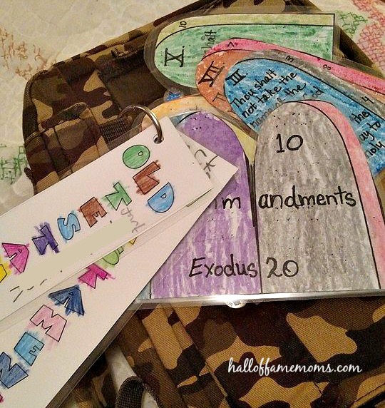 Books of the Bible and 10 Commandments key ring craft.