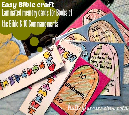 Easy Bible craft: Laminated Books of the Bible and Ten Commandment cards