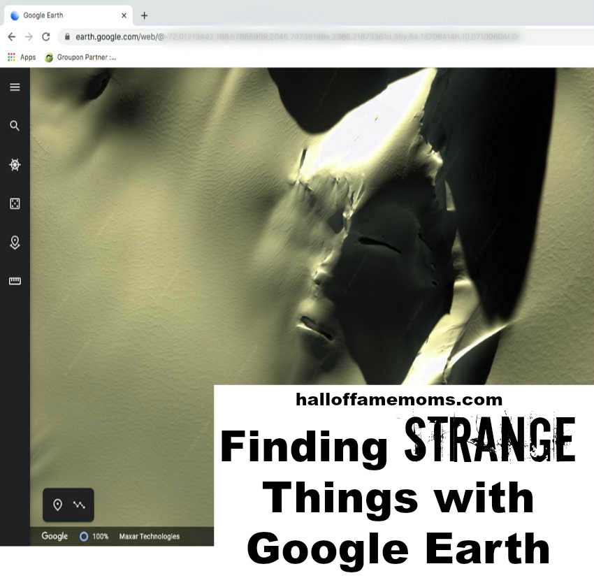 How to find the Antarctic Alien face on Google Earth. Halloffamemoms.com 