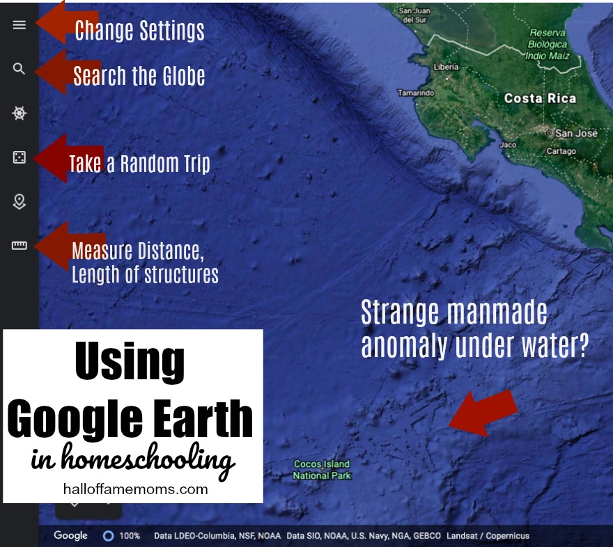 Learning to use Google Earth in Homeschooling. Finding STRANGE things with Google Earth. halloffamemoms.com