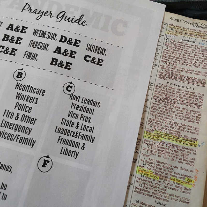 Organize your prayer life with this Pandemic Prayer Guide Schedule - print in Color or Black & White