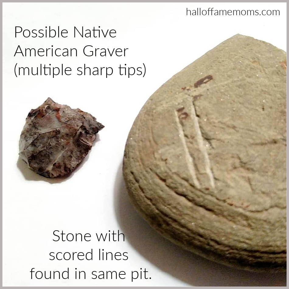 Possible Native American flint graver end scraper and abrading stone found in NE Ohio.